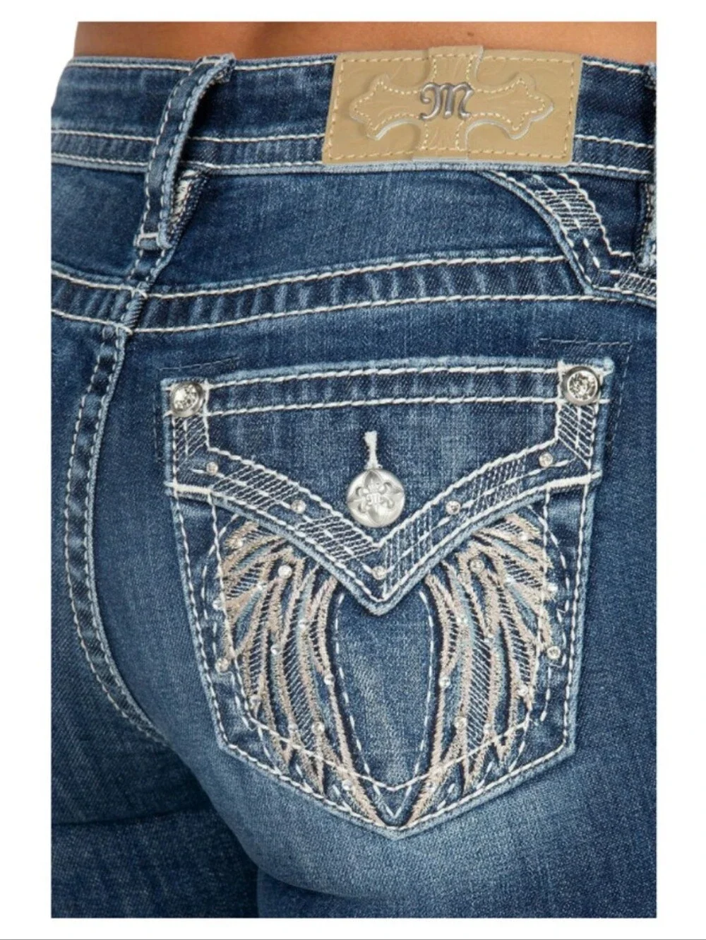 Miss Me Bootcut Jeans 25 Dark Wash Rhinestone Angel Wing Y2K Western NWT